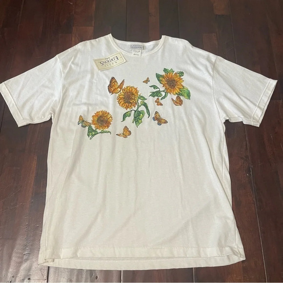 Vintage NWT Basic Editions Sunflowers Butterflies Shirt Women’s XL Made In USA - Picture 1 of 5